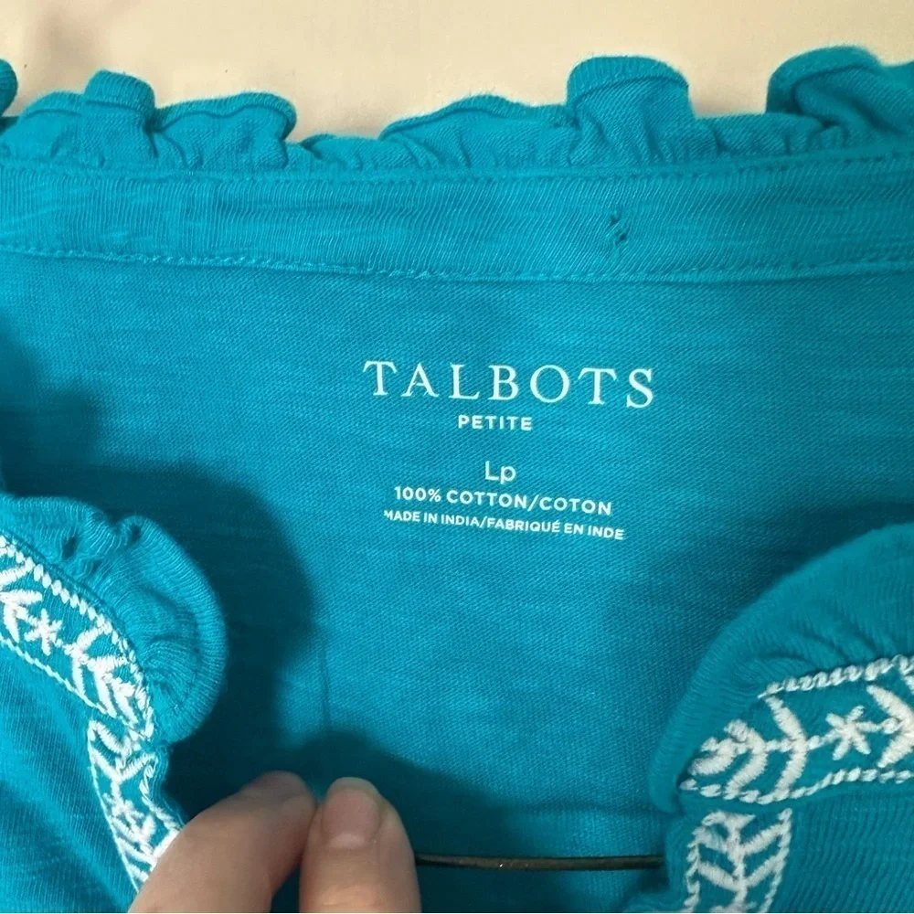 Talbots Teal Peasant Top LP